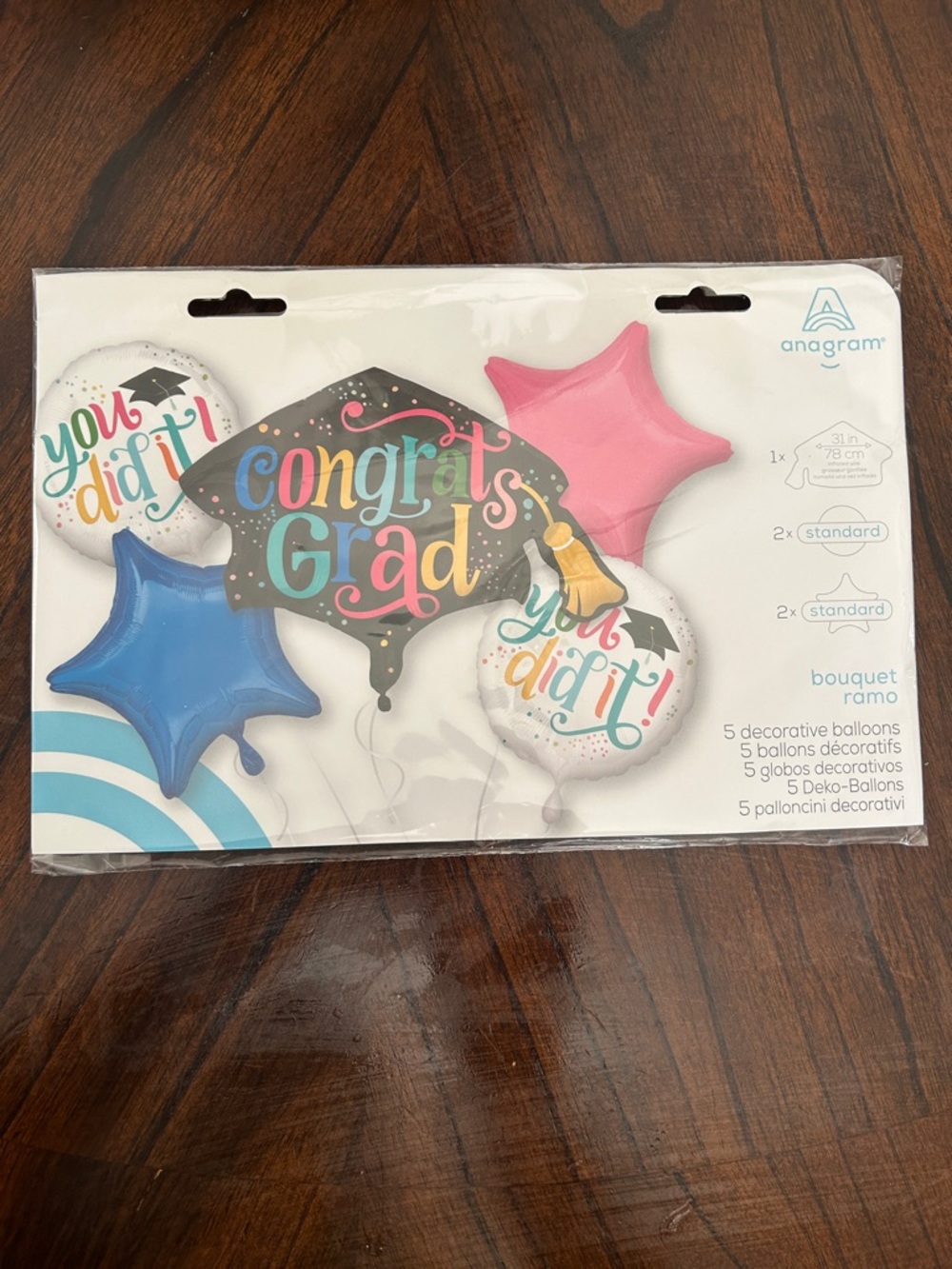Congrats Grad Balloon Bouquet - Blue, Pink, White